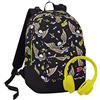 Seven Zaino Reversibile The Double, Skull Boy, Nero, con Cuffie Stereo Soft Touch, 27 Lt, 2 in 1 , Scuola y Tempo Libero