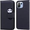 Ailisi Cover Xiaomi Mi 11 Lite/Xiaomi 11 Lite 5G NE, Black Flip Cover Cartoon Cute Panda Custodia Protettiva Caso Libro in Pelle PU con Portafoglio, Funzione Supporto - Panda, Nero