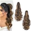 Gairyan 50cm Coda Capelli Extension con Pinza Posticci per Capelli Sintetici Coda di Cavallo Claw Ponytail Coda Capelli Extension Clip Ricci Mossi Ondulati Lunghi, Marrone Medio & Biondo Scuro