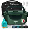 TRAVELISIMO Scaldavivande Elettrico Portatile 100W 1,5L Porta Pranzo Termico 220V/12V/24V Schiscetta Pranzo Riscaldabile per Viaggio e Lavoro Portavivande Termico & Porta Pranzo Riscaldabile