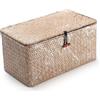 DOKOT Bianco Seagrass Cesta Vimini con Coperchio Cestini Portaoggetti Naturale (Medio 30cmx18cmx15cm H)