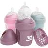 Herobility Double Anti-Colic Baby Bottles - 5 fl oz/140ml - 4-pack - Multicolor - White, Gray, Pink, Hawthorn Rose