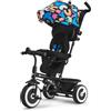 kk Kinderkraft Kinderkraft ASTON Triciclo bambini dai 9 Mesi fino 25 kg, Passeggino con Maniglione regolabile, Bici, Sedile girevole Fronte Mamma e Strada, Cappottina pieghevole, Ruota libera, Happy Shapes