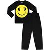 ThePyjamaFactory, pigiama per ragazzi da 11 a 16 anni, nero, motivo: smiley giallo con cuffie Nero 15-16 Anni