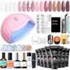 Modelones 48W Lampada Kit Ricostruzione Unghie Gel Completo con 8 Colori 15ml Gel Polygel Unghie Base e Top Coat Semipermanente Acrigel Unghie Cartine Decorazione per Extension