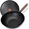 Jobin 33cm/5,6L Wok Antiaderente in Acciaio al Carbonio con Coperchio in Ferro - Padelle Senza Rivestimento Chimico - Può Cucinare Piatti Asiatici per 4-6 Persone - Adatto a Tutti i Fornelli