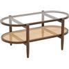 LIFEZEAL Tavolino da salotto in vetro in legno con 2 ripiani, tavolino da tè ovale con rattan per soggiorno, camera da letto, ufficio, 102 x 46 x 47 cm