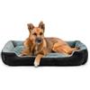 lionto Letto per cani con cuscino reversibile e base antiscivolo, cuscino robusto con ingresso basso per cani e gatti di ogni età, 90x70 cm, cuccia accogliente, nero/grigio