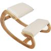 Monster Shop Sedia Ergonomica in Legno Bianca Cuscini Imbottiti da 8cm di Spessore per Ufficio e Casa Base Ortopedica Supporto Schiena e Ginocchia Portata 100kg Poggia Polso per Tastiera e Mouse INCLUSI