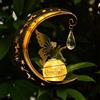 LOVERUIS Luci solari da giardino per esterni, lampada a forma di luna, impermeabile, luce solare da giardino con sfera di vetro crepitato, luci a LED a forma di angelo, decorazione per tomba, balcone