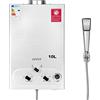 BreeRainz Scaldabagno a Gas 10LPM, Scaldabagno Gas GPL 20KW, Funziona a Bassa Pressione dell'Acqua con Propano e Butano, Adatto per Case Camper Cabine Esterno