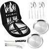ACONDE Piatti Campeggio in Acciaio Inox, Set di Stoviglie da Campeggio per 2 Persone, 10Portatili con Cucchiaio Forchetta Coltello Piastra Clip per Campeggio Picnic Viaggio, Portatile Kit Stoviglie Campeggio