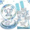 Heboland Piatti Carta Decorazioni Nascita Bambino per 25 Ospiti, 125pcs Piatti Battesimo Bimbo Tazza, Tovaglioli, Cannucce - Stoviglie Decorazioni Battesimo Bimbo per Baby Shower Boy