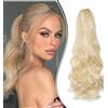 Dcbaboo Coda di Cavallo Extension Capelli Ricci Coda Capelli Extension con Pinza 45cm Posticci per Capelli Mossi Coda Finta per Capelli Sintetici Lunghi Naturali Ponytail Ondulati, Biondo candido