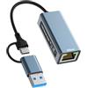 Aplimln Adattatore USB C a Ethernet 2.5 Gbps, USB 3.0 a RJ45 Ethernet 2500 Mbps, Adattatore Ethernet USB LAN compatibile con Windows 7/8/10/XP, MAC OS, Linux, Vista, ecc