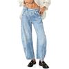 Imily Bela Jeans da donna, stile boyfriend, vintage, gamba larga, pantaloni alla caviglia Mid Rise Barrel-Denim (più taglie fino a 4XL) Femminile Jeans, Blu, W27
