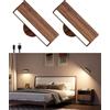 DetarZinLED Lampada da Parete Interno Legno,2 Pack Applique Legno con Batteria,Lampada da Lettura Ricaricabile,Lampade Senza Corrente,Rotazione a 360°,Moderno Luci LED a muro per Soggiorno,Corridoio