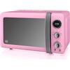 Swan Retro SM22030LPNUOVO - Microonde digitale, 20 l, 5 livelli di potenza, funzione scongelamento, timer da 60 minuti, porta con effetto specchio, piatto girevole da 27 cm, design vintage, rosa, 800