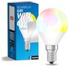 M Ledme - Lampadina LED Smart WiFi 6W (Eq. 50 W) Attacco E14 G45, non necessita di Hub, RGB+CCT, Dimmerabile, Luce Bianca e Colorata, compatibile con Alexa e Google Home, LM7145