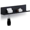 byde Helke - Mensola da Parete, 30 x 6 x 6 cm, 5 Ganci e Porta Cavi, In Lamiera di Acciaio Verniciato a Polvere, Organizer per Chiavi e Lettere per Ingresso, Corridoio, Cucina, Ufficio, Colore Nero