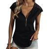 JXXYWYZ Camicette da Donna Camicette da Donna con Scollo a V Camicie da Sera a Tunica con Cerniera Solida Casual Top Estivi con Zip a Maniche Corte Camicie da Lavoro in Chiffon Camicette da Donna estive