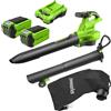 Greenworks 40V Aspiratore Soffiatore a Batteria per Foglie, Motore Brushless, 370km/h, 14.17 m³/min, Sacco di Raccolta da 45L, Due Batterie 2Ah e Caricabatterie, Garanzia 3 Anni GD40BVIIK2X
