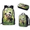 Biyejit Zaino per bambini per ragazze e ragazzi, borsa a tracolla per libri, portapranzo, astuccio 3 in 1, Panda dei cartoni animati., Taglia unica