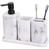 ZCCZ Set accessori bagno completo stile marmo bianco con dispenser sapone, portaspazzolino, vassoio e organizzatore per un bagno elegante e funzionale
