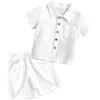Happy Cherry - Vestiti per bambini estivi per bambini, set di abbigliamento da 2 pezzi, set di abbigliamento per bambini, in lino, tinta unita, cotone, per bambini, pantaloncini a maniche corte - 6