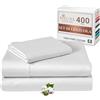 Pizuna Linens Pizuna Set Lenzuola letto singolo Cotone 90x200 cm Bianco, 400 fili con trama Sateen in 100% Cotone a fiocco lungo Biancheria De Letto con 1 lenzuolo con angoli, 1 lenzuolo sopra, 1 federa