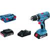 Bosch Professional 18V System Trapano-Avvitatore con Percussione a Batteria GSR 18V-21, incl. 2 Batterie da 2.0 Ah, Caricabatteria GAL 18V-40, in L-BOXX 136