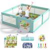 HEIZO Box Bambini con Materassino, 200x180cm Recinto per Bambini con Tappeto, Box Neonato con Materassino, Pallaio da 50 Palline, 4 Maniglie e Borsa portaoggetti (Verde)