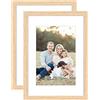 YEEPHAN Cornice A5 in legno massiccio di quercia con fronte in perspex, per esporre un'immagine di 9x14 cm con tappetino o 21x15 cm senza tappetino, da parete o da tavolo, in confezione da 2 pz