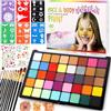 POWZOO Truccabimbi,Body Painting, 40 Colori Face Painting, Coloranti Naturale e Sicuro,11 Pennelli, 2 Adesivi, 41Stampini,Corpo di Vernice Adatto Halloween Party,Fancy Dress,Cosplay.