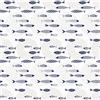ecosoul Tovaglia cerata, da giardino, motivo: pesci di colore bianco, con motivo blu scuro, larghezza 140 cm, al metro, lunghezza a scelta (150 x 140 cm)
