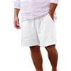Yageshark Pantaloncini estivi da uomo in lino leggeri e ariosi tinta unita vestibilità ampia per il tempo libero pantaloni corti, bianco, XXXL