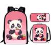 Showudesigns Zaino scolastico per bambini con stampa carina con tasca per bottiglie, Panda fragola 3, Taglia unica