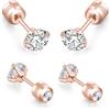 day berlin day.berlin orecchini a perno Basic da donna, set di 4 con zirconia 3mm e 4mm, placcati oro rosa 18k, acciaio inox 316L, senza nichel e resistenti all'acqua
