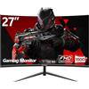 CRUA Monitor da gioco da 27 pollici 180 Hz, monitor per PC curvo Full HD 1080P 1500R senza cornice con tecnologia FreeSync e Eye Care, supporta VESA