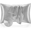 Homebliss Federe Cuscino Letto 50x90 in Raso - Federa Setoso Proteggere Pelle e Capelli - OEKO-TEX - Super Morbida e Ipoallergenico - Federa 2 Pezzi con Cerniera Argento