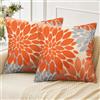 Velvhom Set di 2 Fodere Cuscini Divano 45x45cm Lino Copricuscini Divano Decorativi Moderni Dalia Fior iArancione e Grigio Boho Primavera Estate Natale Halloween Decorare per Divano Camera da Letto Esterno