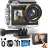 WANNTO Action Cam 5K 24MP Motion 5 Pro 40M fotocamera subacquea Ultra HD Touch screen 170° grandangolo, stabilizzazione ghiaccio con microfono esterno 64GB scheda di memoria U3