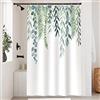 Uiiooazy Tenda Doccia Antimuffa, Tenda da Doccia 120x200cm Foglie Blu Verde Eucalipto Pianta Motivo Tende da Bagno Tessuto Lavabile Impermeabile Poliestere Tende per Vasca da Bagno con 8 Anelli