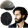 Mprosthesis Toupet per Uomo Parrucche Capelli Umani Toupee European Virgin Human Hair Units Ricci Onda Parrucca Capelli Genuino Sistema di Ricambio FPM Patch (8 x 10) (#1 Jet