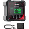XUNTOP 4*90° Inclinometro Digitale Ricaricabile con Schermo LCD IP54 Misuratore di Angolo Digitale con 4 Lati Magnetici Livella a Bolla d'aria per Negozio di Falegnameria Livella Digitale con Type-C