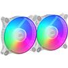 Mars Gaming MARSGAMING MF-Duo, Kit 2 Ventole FRGB Rainbow 360°, Ultra-Silenzioso, Doppia Connessione 3PIN + 4PIN, Bianco