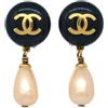 CHANEL Pre-Owned - Orecchini a clip CC con finte perle 1994 - Donna - placcatura in oro/acrilico/perla artificiale - Taglia unica - Nero