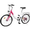 KumuJ Bicicletta per bambini da 20 pollici, 6 marce, per bambini, colore rosa, con parafango e lampada, regolabile in altezza per città, spiagge, piste ciclabili e varie strade con lampada City Bike