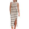 AMDOLE Abiti estivi da donna Estate Aderente Prendisole Casual Midi Senza Maniche Scava Out Maglia Spacco Laterale A Righe Lungo Tank Dress Donna Cotone Abiti Estivi, cachi, S