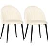 HOMCOM Set di 2 Sedie Sala da Pranzo, Sedie Cucina Moderne con Schienale a Conchiglia e Gambe in Metallo, Sedia in Velluto con Imbottita per Cucina, Camera da Letto, Ufficio e Soggiorno, Beige